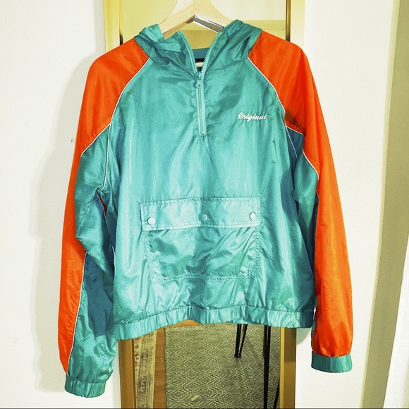 3/$20 Forever 21 Vintage Windbreaker, bright green and orange - Picture 4 of 6